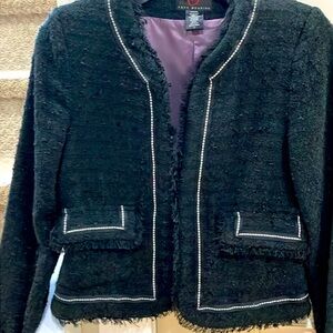 True meaning black channel style tweed blazer lady jacket